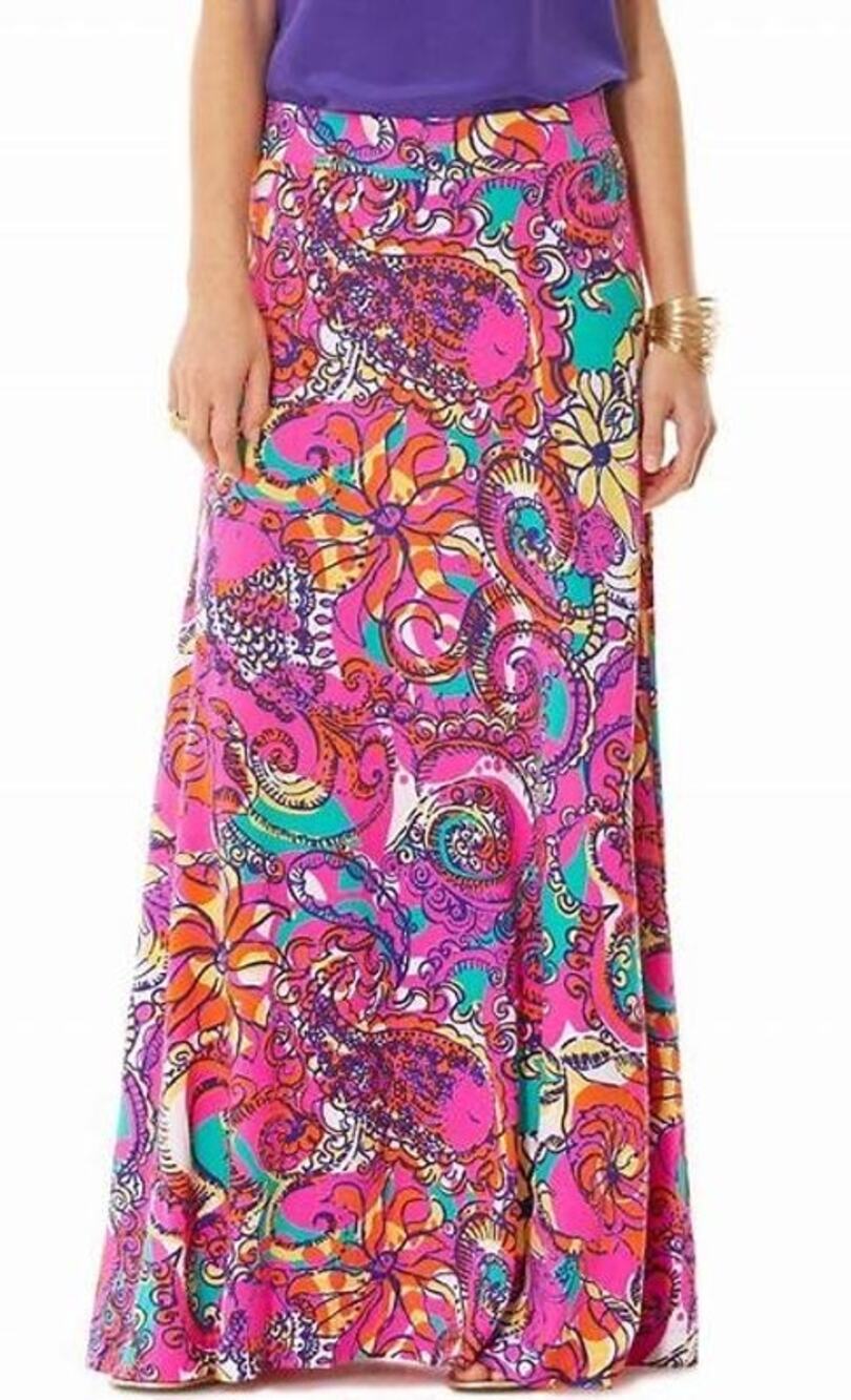 Lilly Pulitzer Beale See and Be Seen Printed Multicolor Maxi Skirt Size XS